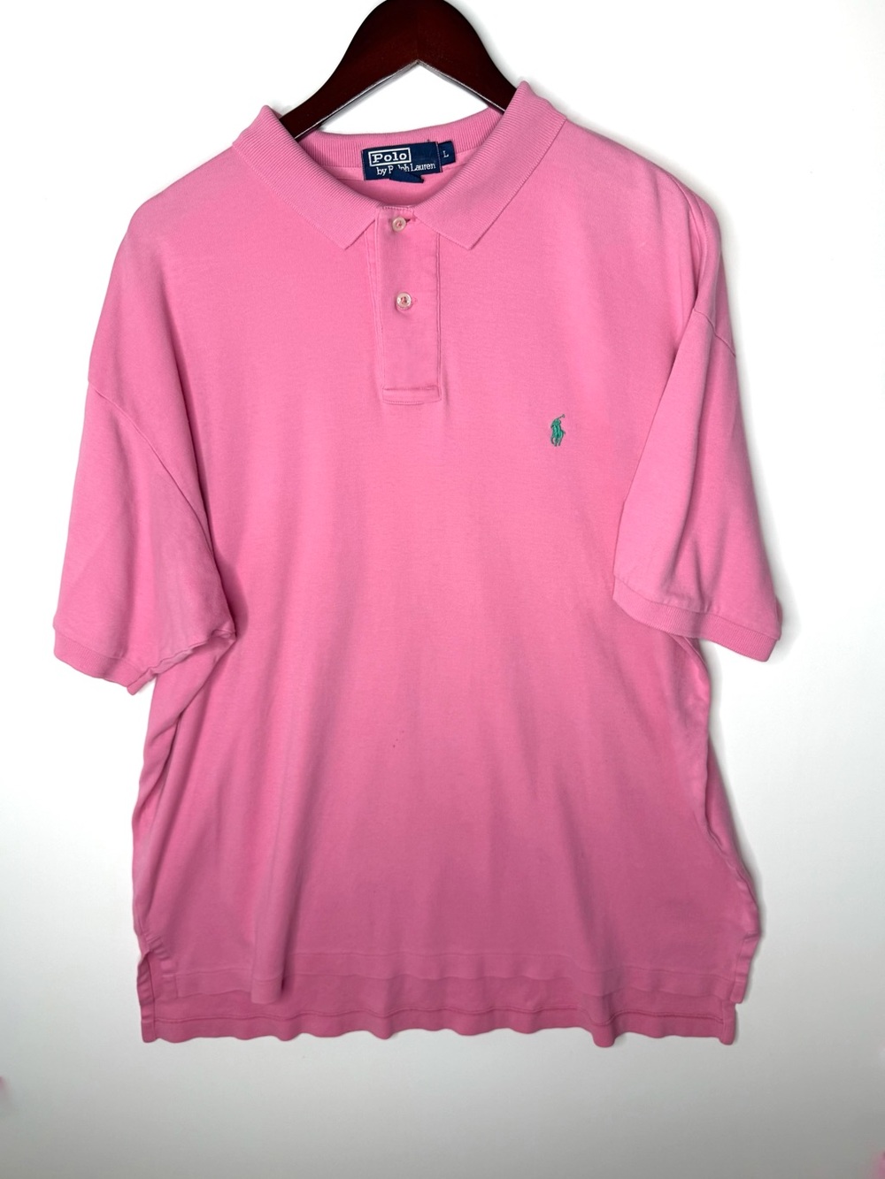 Ralph Lauren Polo Men’s Pink Polo With Green Pony Shirt Size Large